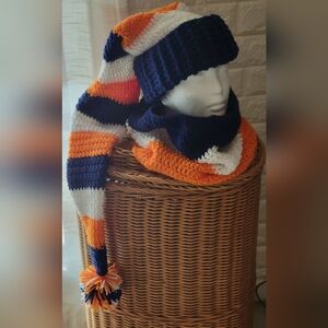 Unisex Chicago Bears Crochet Fan Set Stocking Cap Cowl Football Wear